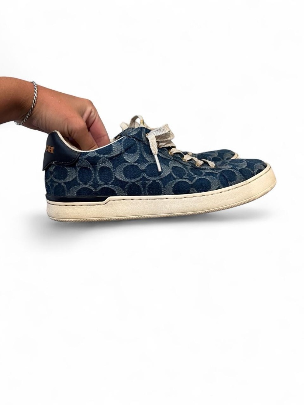 Coach Denim Signature Low-Top Sneakers in Navy and Cream